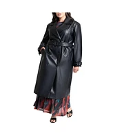 Eloquii Women's Faux Leather Trench Coat