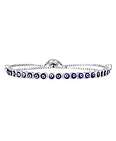 Bling Jewelry Round Shape Spiritual Protection Thin Layering Navy Blue Evil Eye Bolo Slide Style Bracelet .925 Sterling Silver Adjustable