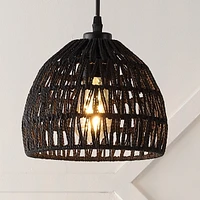 Jonathan Y Campana 8.25" 1-Light Bohemian Modern Woven Rope/Iron Led Pendant, White