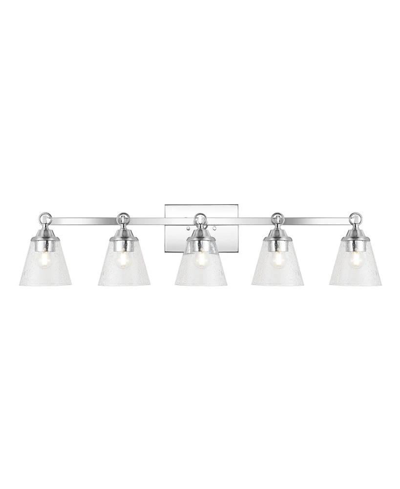 Jonathan Y Marion 36.5" 5-Light Hurricane Metal/Seeded Glass Led Vanity Light, Chrome