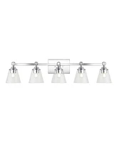 Jonathan Y Marion 36.5" 5-Light Hurricane Metal/Seeded Glass Led Vanity Light, Chrome