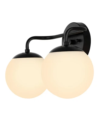 Jonathan Y Louis Parisian Globe 15" 2-Light Metal/Frosted Glass Modern Contemporary Led Vanity Light, Black