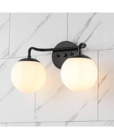 Jonathan Y Louis Parisian Globe 15" 2-Light Metal/Frosted Glass Modern Contemporary Led Vanity Light, Black