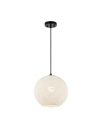 Jonathan Y Lacey 12" 1-Light Bohemian Minimalist Iron/Rope Woven Globe Led Pendant, White/Black