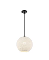 Jonathan Y Lacey 12" 1-Light Bohemian Minimalist Iron/Rope Woven Globe Led Pendant, White/Black