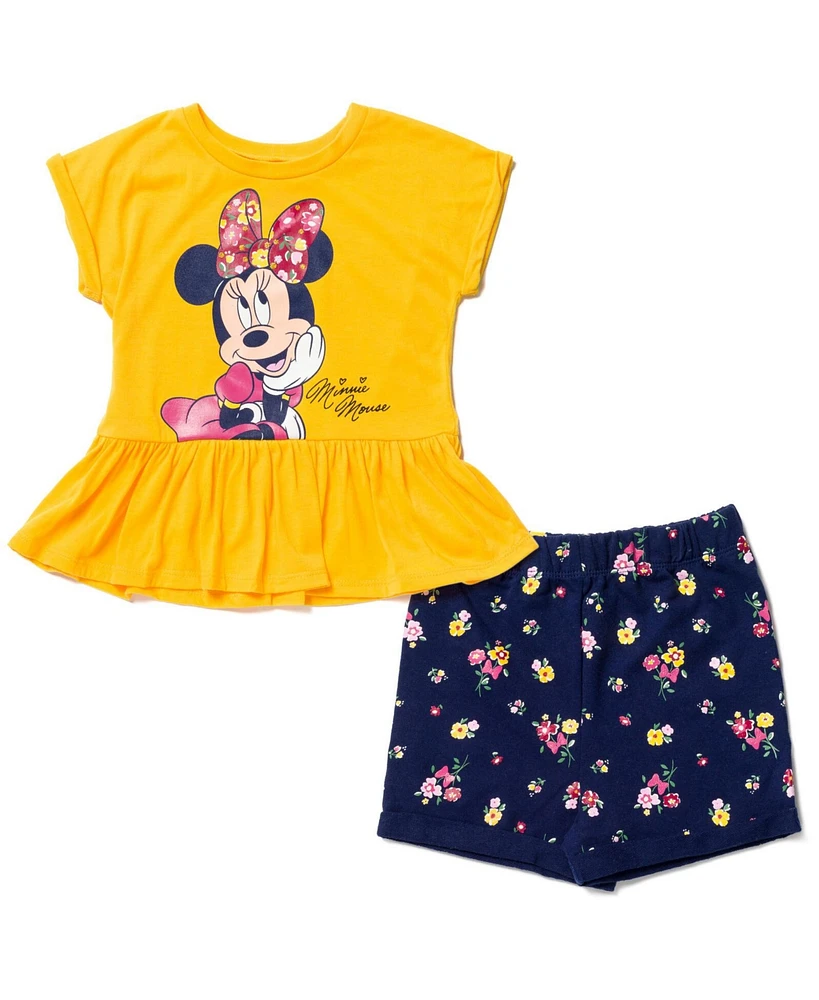 Disney Toddler Girls Minnie Mouse T-Shirt and French Terry Shorts Outfit Set to