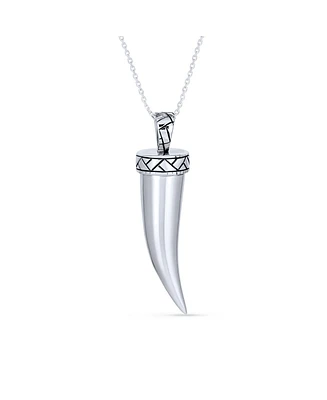 Bling Jewelry Protection Tooth Amulet Italian Horn Pendant Necklace For Women Oxidized Sterling Silver With Chain