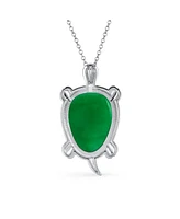 Bling Jewelry Large Nautical Tropical Beach Vacation Green Natural Jade Sea Turtle Pendant Statement Necklace For Women Sterling Silver Oxidized