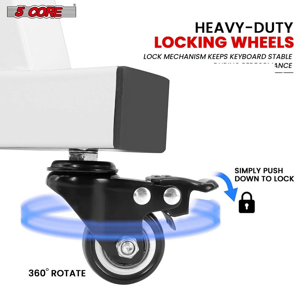 5 Core Keyboard Stand w Wheels Heavy Duty White Height Width Adjustable Z Style Digital Piano Stands Ks Z1 Wh Hd Whls