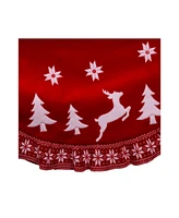 Kurt Adler Velvet Applique and Embroidered with Knitted Ruffle Border Tree Skirt, 60 Inches