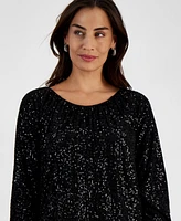 Jm Collection Petite Sequined Gathered Boat-Neck Top, Created for Macy's