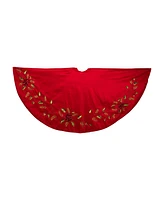 Kurt Adler Dupion Tree Skirt with Multi Sequin Poinsettia, 72 Inches