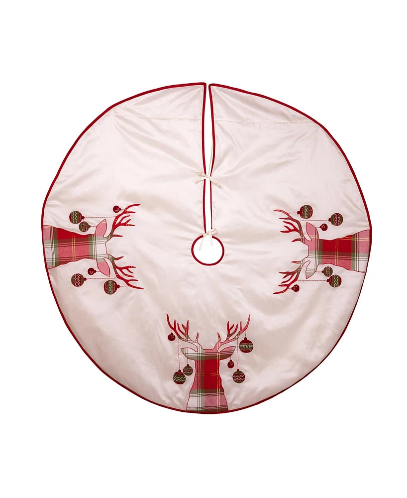 Kurt Adler Dupion Tree Skirt with Reindeer Applique Embroidery, 60 Inches