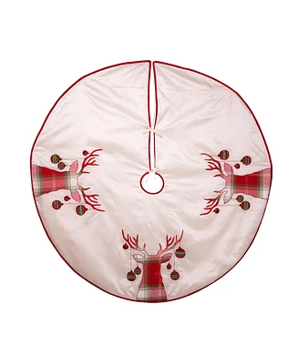 Kurt Adler Dupion Tree Skirt with Reindeer Applique Embroidery, 60 Inches