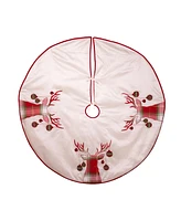 Kurt Adler Dupion Tree Skirt with Reindeer Applique Embroidery, 60 Inches