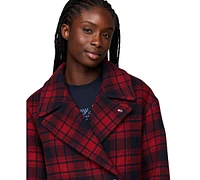 Tommy Jeans Women's Checkered Teddy-Collar Peacoat