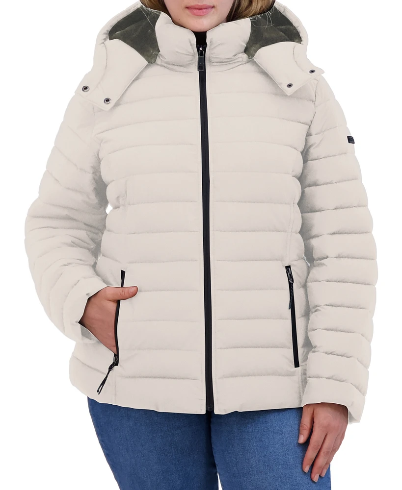 Nautica Plus Faux-Fur-Trim Hooded Packable Puffer Coat