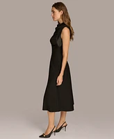 Donna Karan New York Women's Mock-Neck Faux-Leather-Trim Dress