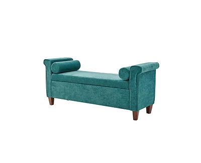 Amelia Traditional 54" Wide Storage Bench with Two Round Pillows