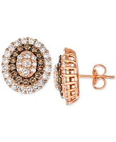 Le Vian Chocolate Diamond & Nude Diamond Halo Cluster Stud Earrings (2 ct. t.w.) in 14k Rose Gold