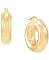 Italian Silver Polished Tube Hoop Small Huggie Hoop Earrings in 18k Gold-Plated Sterling Silver, 1"