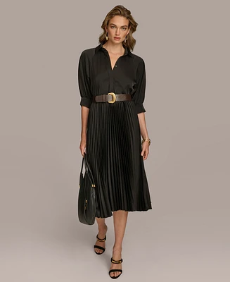 Donna Karan New York Women's Belted Pleat-Skirt A-Line Dress