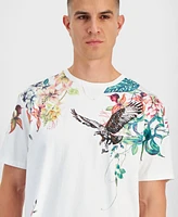 Guess Men's Relaxed Fit Short Sleeve Crewneck Floral Hawk Print T-Shirt