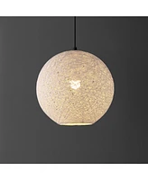 Jonathan Y Lacey 16" 1-Light Bohemian Minimalist Iron/Rope Woven Globe Led Pendant, White/Black