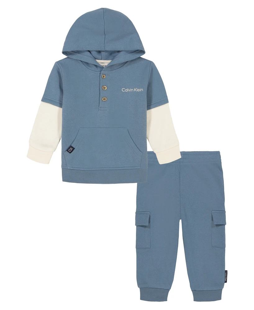 Calvin Klein Baby Boy Fleece Hoodie and Cargo Joggers Set, 2 piece