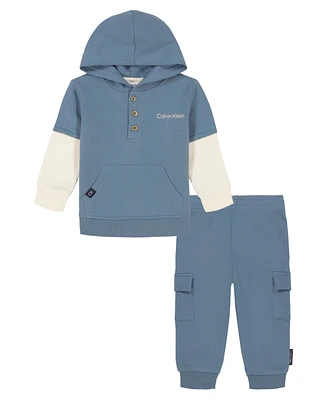 Calvin Klein Baby Boy Fleece Hoodie and Cargo Joggers Set, 2 piece