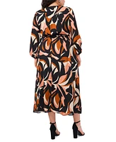 Msk Plus Printed Tie-Waist Wrap Maxi Dress