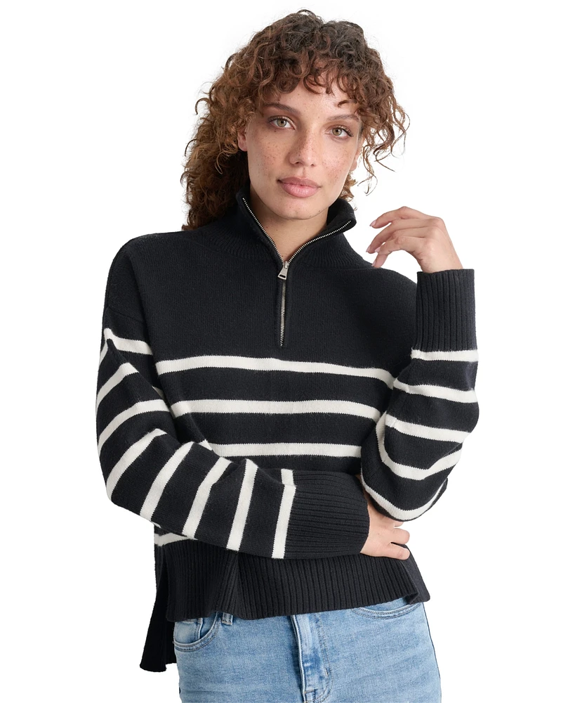 Dkny Jeans Petite Half-Zip Striped Long-Sleeve Sweater