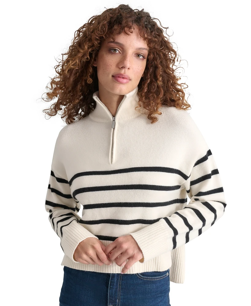 Dkny Jeans Petite Half-Zip Striped Long-Sleeve Sweater