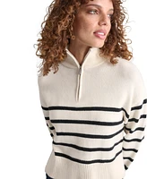 Dkny Jeans Petite Half-Zip Striped Long-Sleeve Sweater