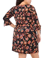 Msk Plus Floral-Print Bell-Sleeve Shift Dress