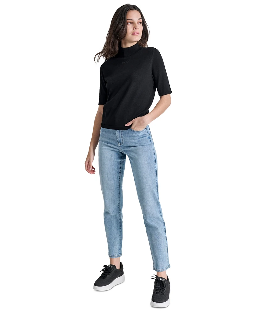 Dkny Jeans Petite Mock-Neck Embellished-Logo Sweater