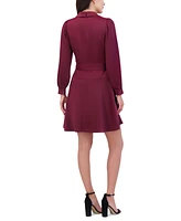 Vince Camuto Petite Crepe-Back Long-Sleeve Faux-Wrap Dress