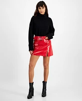 Bar Iii Women's Patent Belted Mini Skirt, Created for Macy's