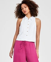 Bar Iii Women's Collared Button-Front Halter Top, Created for Macy's