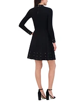 Vince Camuto Petite Mock-Neck Embellished Fit & Flare Dress