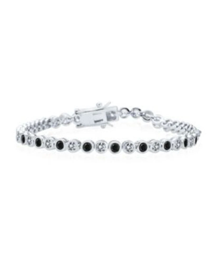 Bling Jewelry Formal Holiday Party 10CT Black White Alternating Cubic Zirconia Bubble Circle Bezel Solitaire Cz Tennis Bracelet Sterling Silver 7 Inch