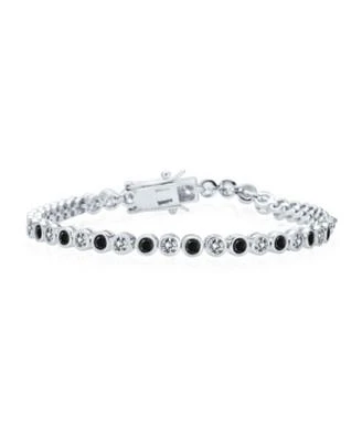 Bling Jewelry Formal Holiday Party 10CT Black White Alternating Cubic Zirconia Bubble Circle Bezel Solitaire Cz Tennis Bracelet Sterling Silver 7 Inch