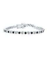 Bling Jewelry Formal Holiday Party 10CT Black White Alternating Cubic Zirconia Bubble Circle Bezel Solitaire Cz Tennis Bracelet Sterling Silver 7 Inch