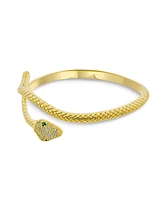 Bling Jewelry Egyptian Serpent Style Green Eye Cz Cubic Zirconia Bypass Wrapping Statement Snake Cuff Bangle Bracelet For Women 18K Yellow Gold Plated