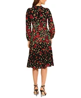 Maggy London Women's Floral Ruffle-Neck Tea Dress