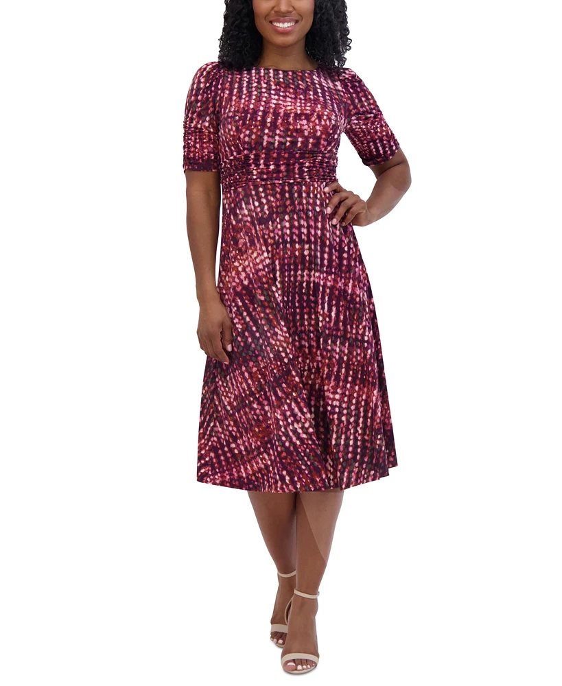 Jessica Howard Petite Printed Ruched Short-Sleeve Dress