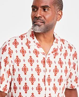 Club Room Men's Geometric Print Silk-Blend Short-Sleeve Button-Down Shirt, Created for Macy's