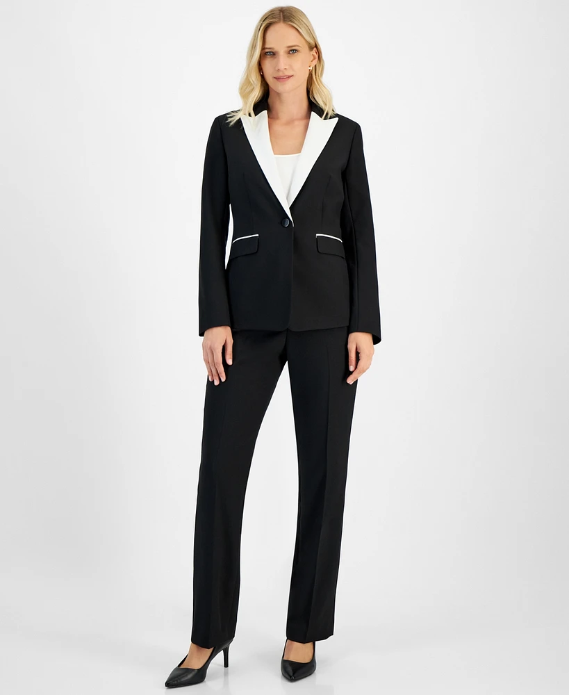 Le Suit Women's Contrast-Lapel Pantsuit