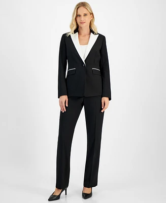 Le Suit Women's Contrast-Lapel Pantsuit, Regular & Petite