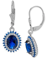 Lab Grown Blue Spinel (1-1/4 ct. t.w.) & Lab Grown White Sapphire (3/8 ct. t.w.) Oval Halo Leverback Drop Earrings in Sterling Silver